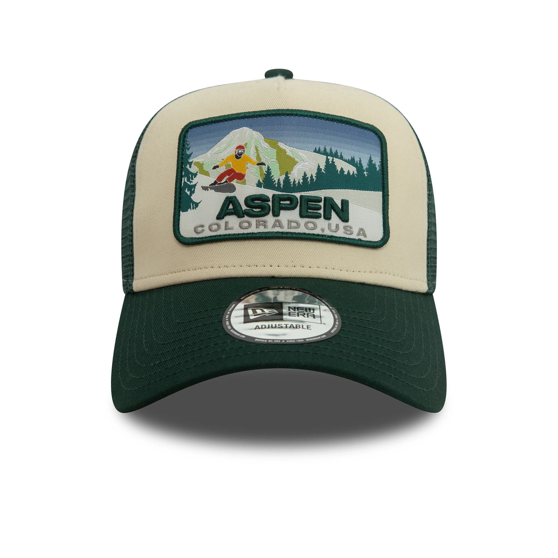New Era Aspen Ski Patch Dark Green 9FORTY A-Frame Trucker Cap