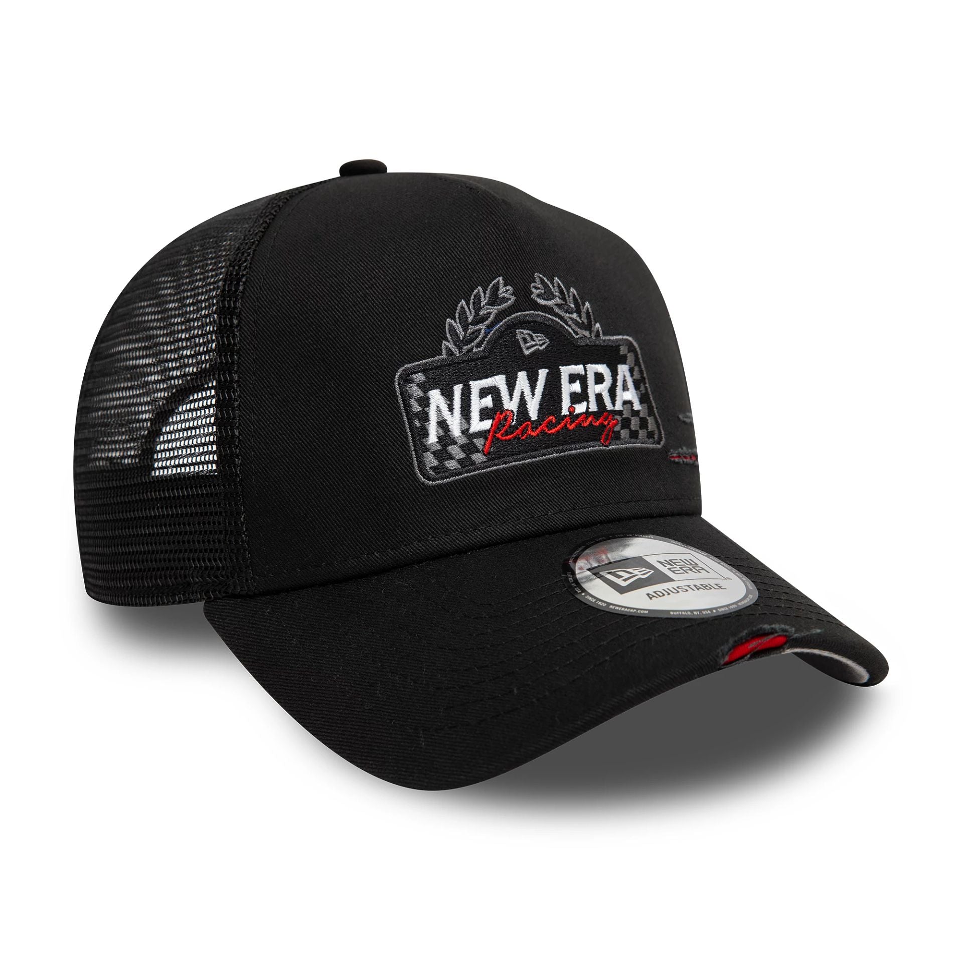 New Era Motorsport Black 9FORTY A-Frame Trucker Adjustable Cap