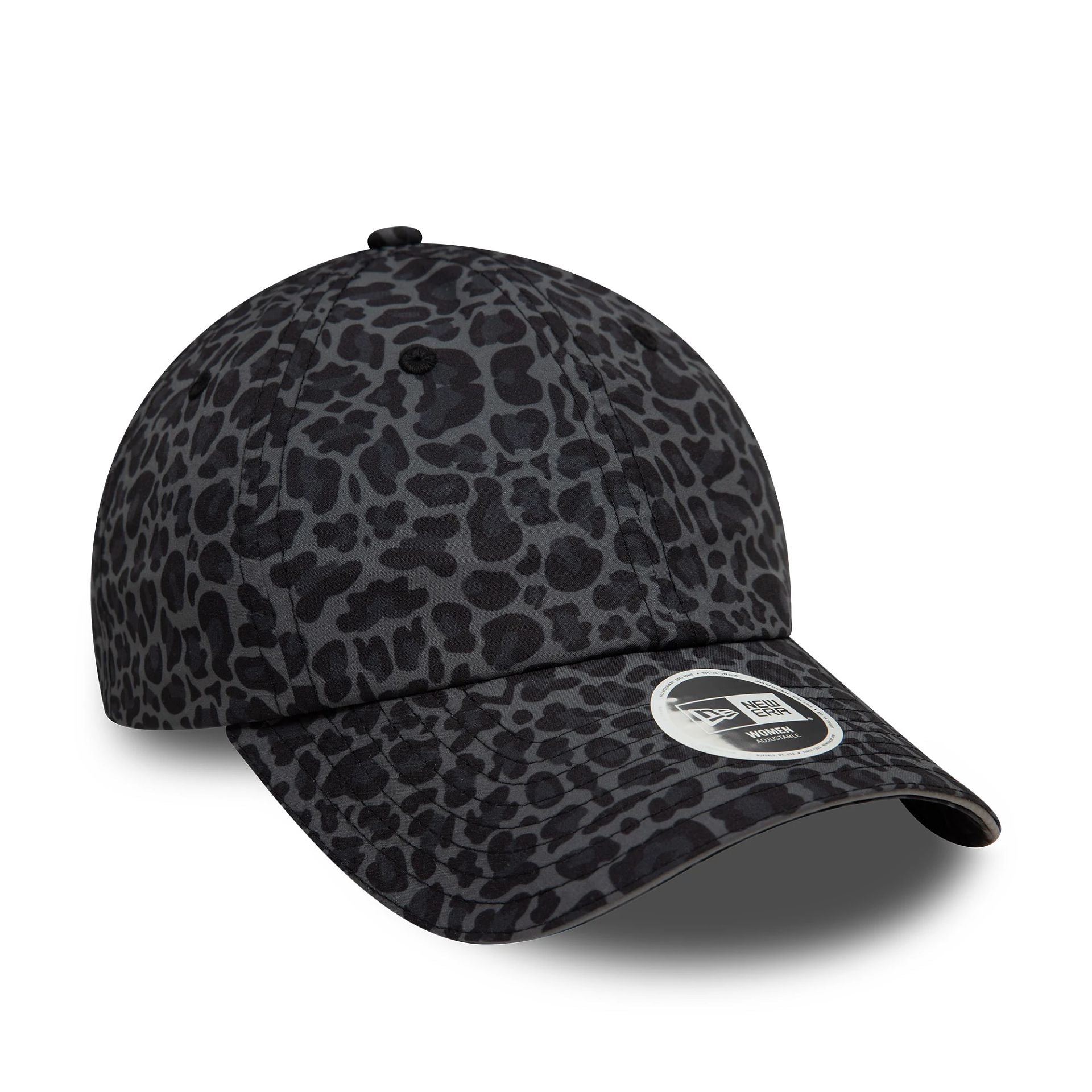 Womens New Era All Over Print Black Leopard Print Open Back Adjustable Cap