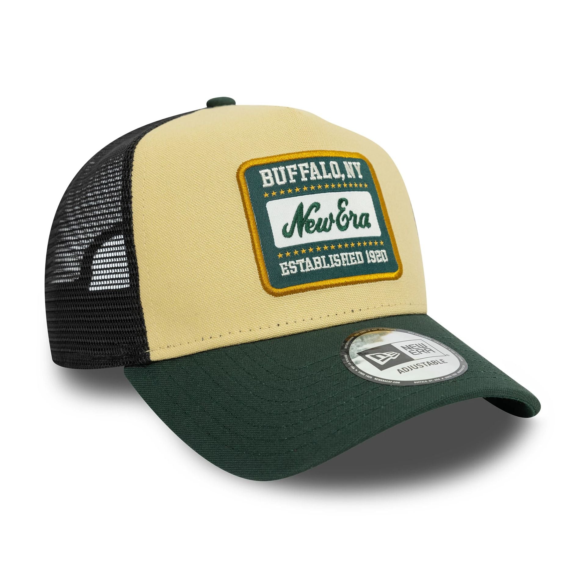 New Era Patch Cotton Canvas Cream 9FORTY A-Frame Trucker Adjustable Cap
