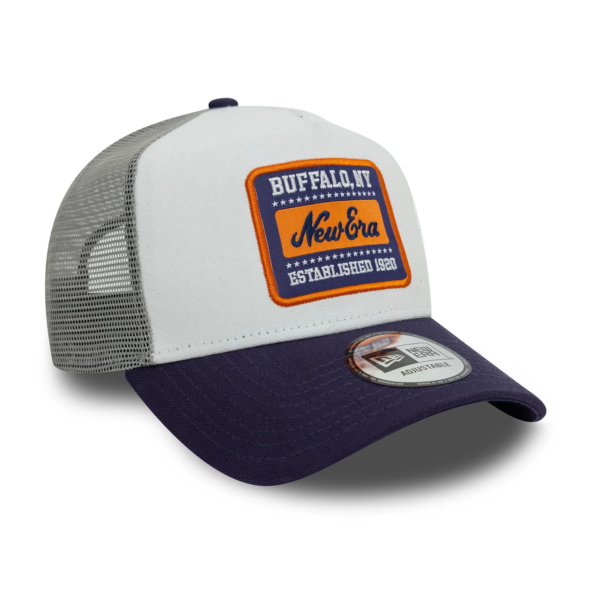 New Era Patch Cotton Canvas White 9FORTY A-Frame Trucker Adjustable Cap