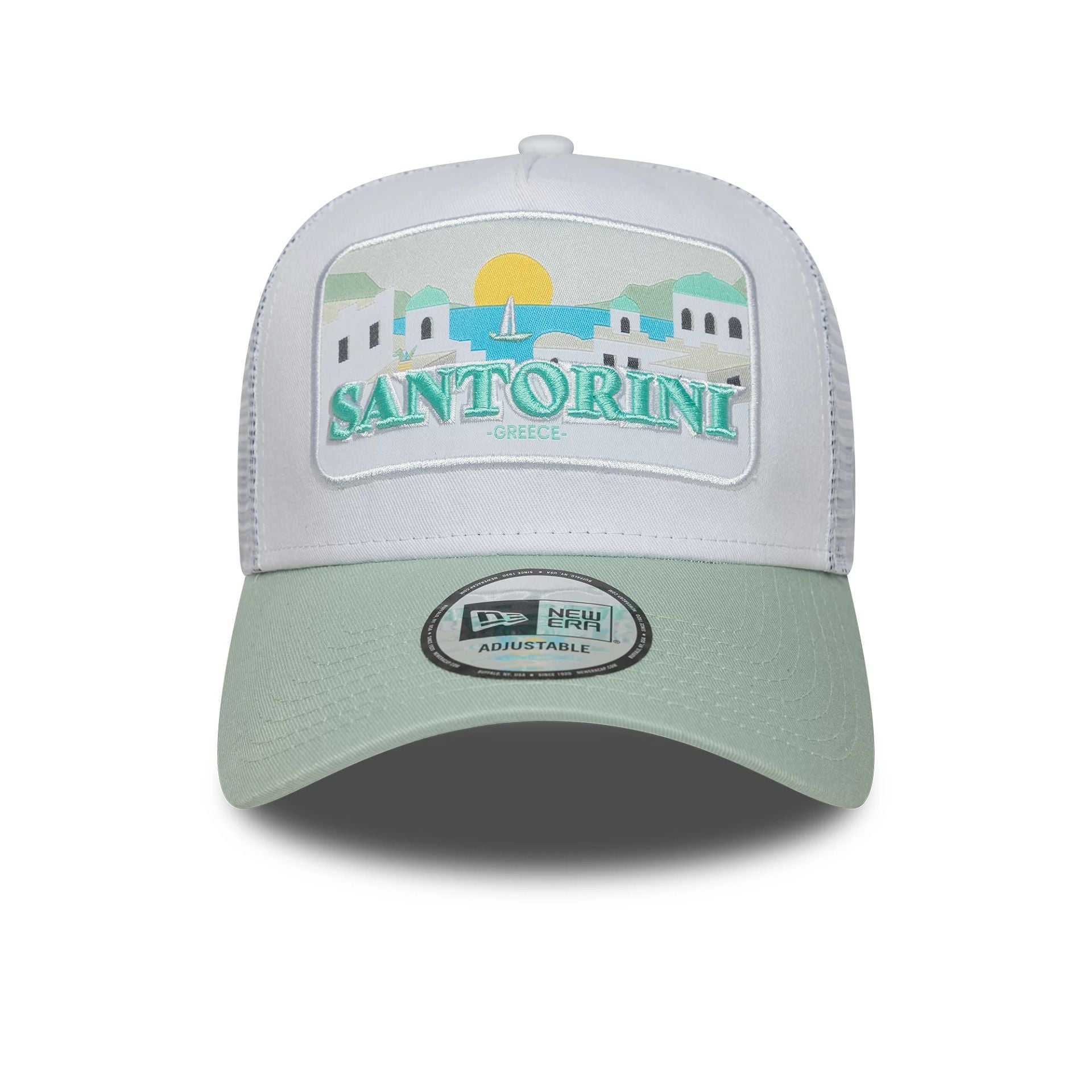 New Era Summer Santorini Pastel Green 9FORTY A-Frame Trucker Adjustable Cap