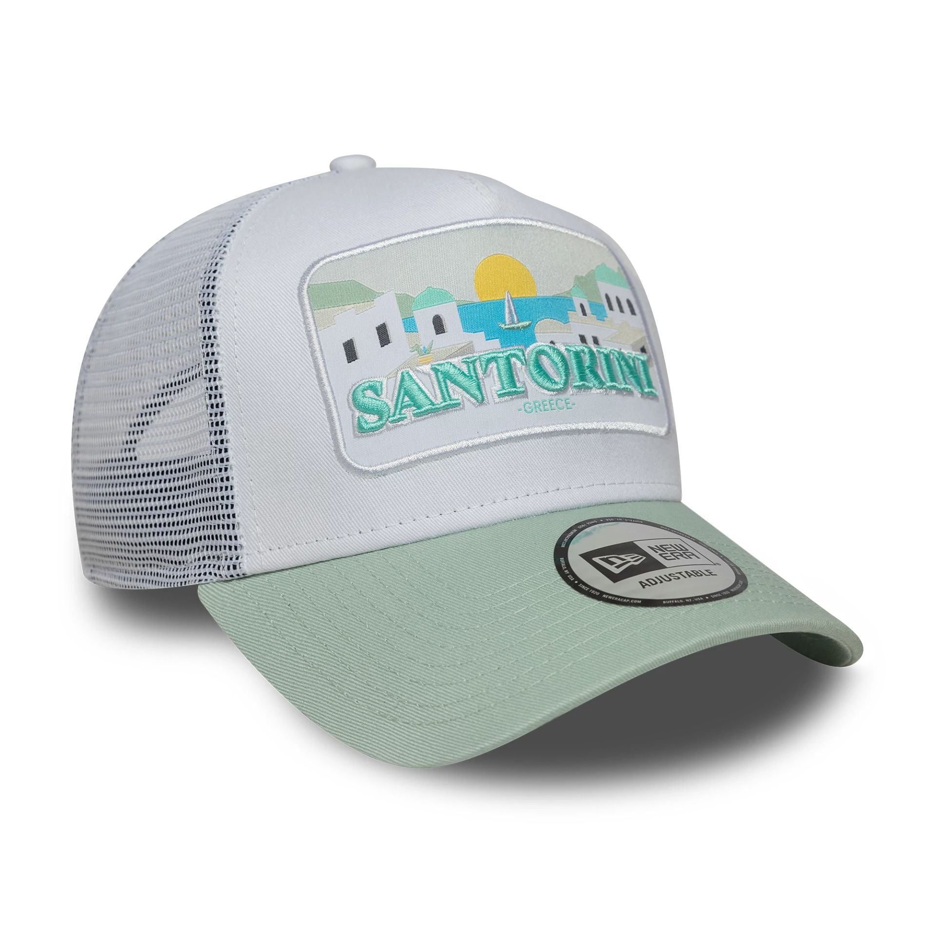 New Era Summer Santorini Pastel Green 9FORTY A-Frame Trucker Adjustable Cap