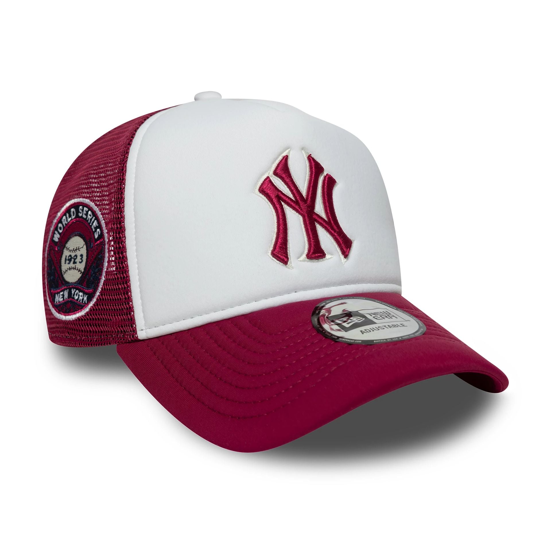 New York Yankees MLB World Series Dark Red 9FORTY E-Frame Trucker Adjustable Cap