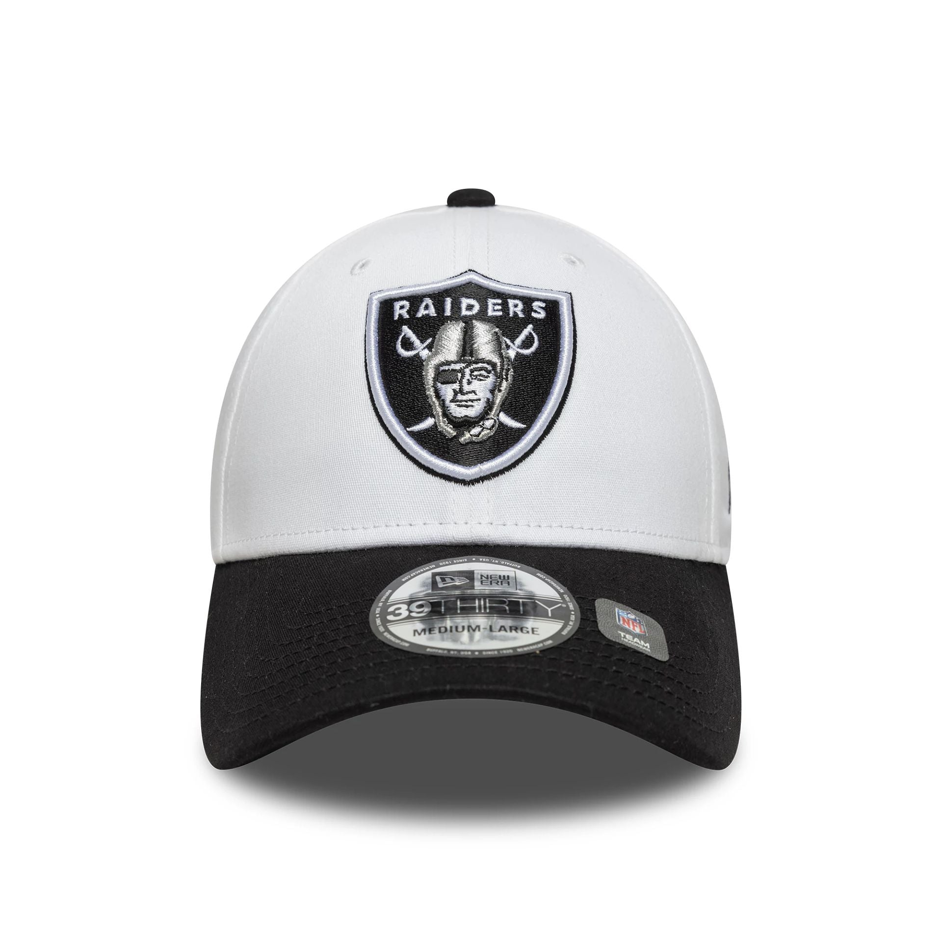 Las Vegas Raiders NFL Team Logo White 39THIRTY Stretch Fit Adjustable Cap