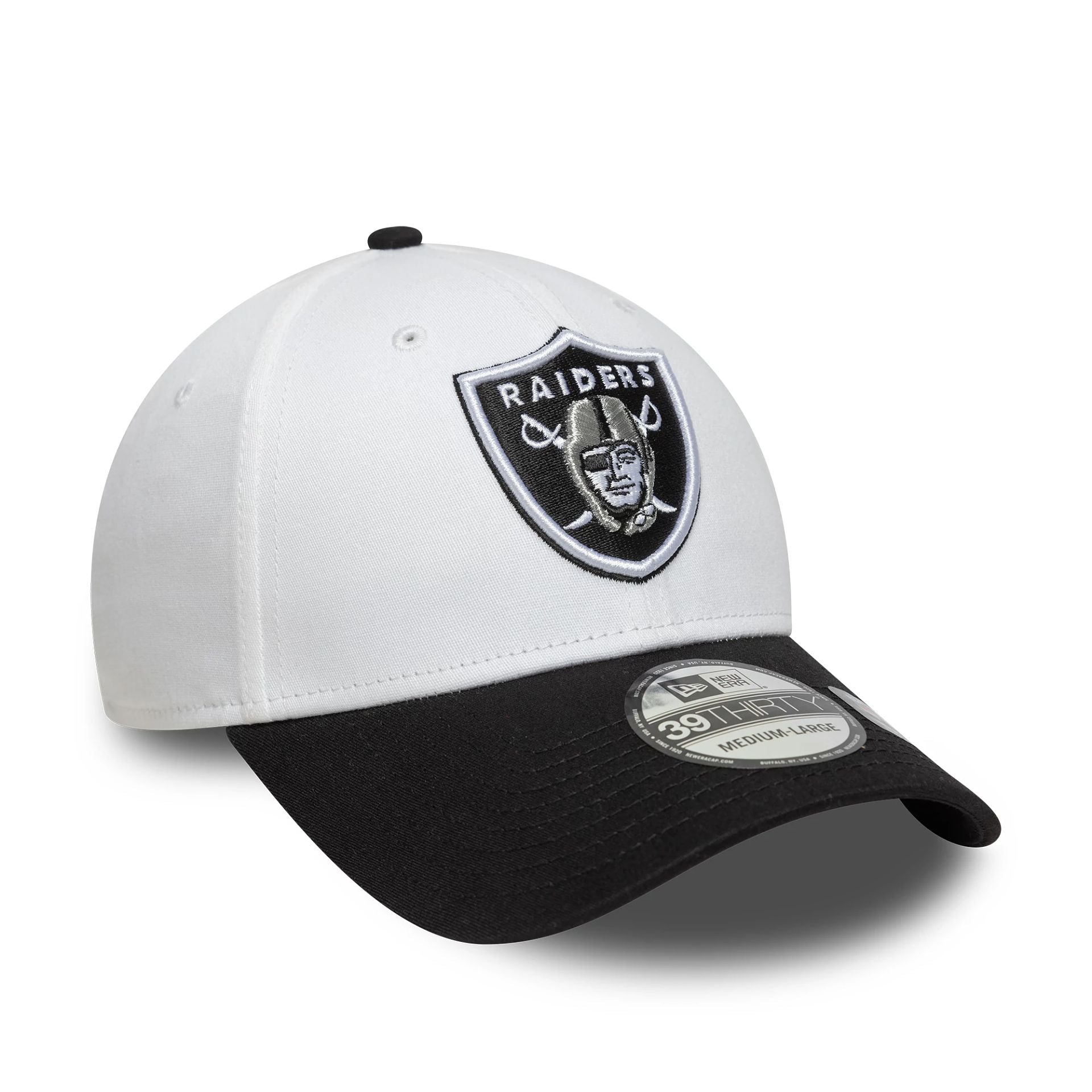 Las Vegas Raiders NFL Team Logo White 39THIRTY Stretch Fit Adjustable Cap