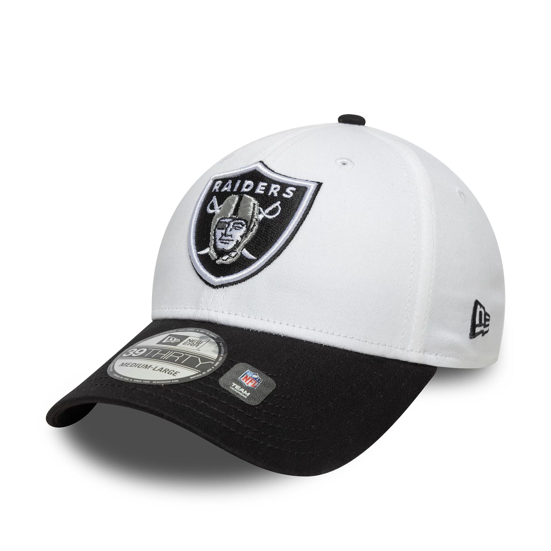 Las Vegas Raiders NFL Team Logo White 39THIRTY Stretch Fit Adjustable Cap