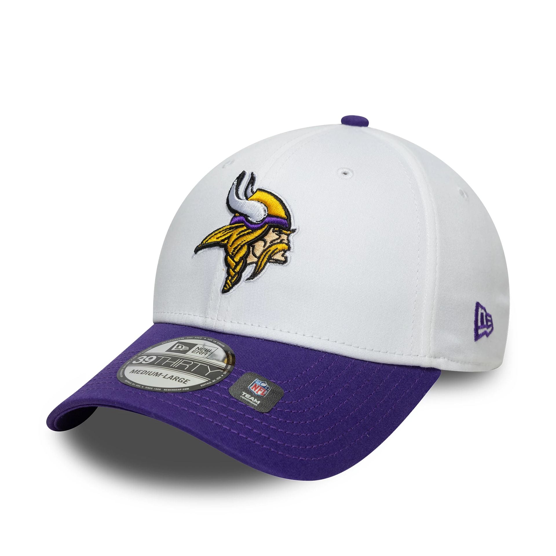 Minnesota Vikings NFL Team Logo White 39THIRTY Stretch Fit Adjustable Cap