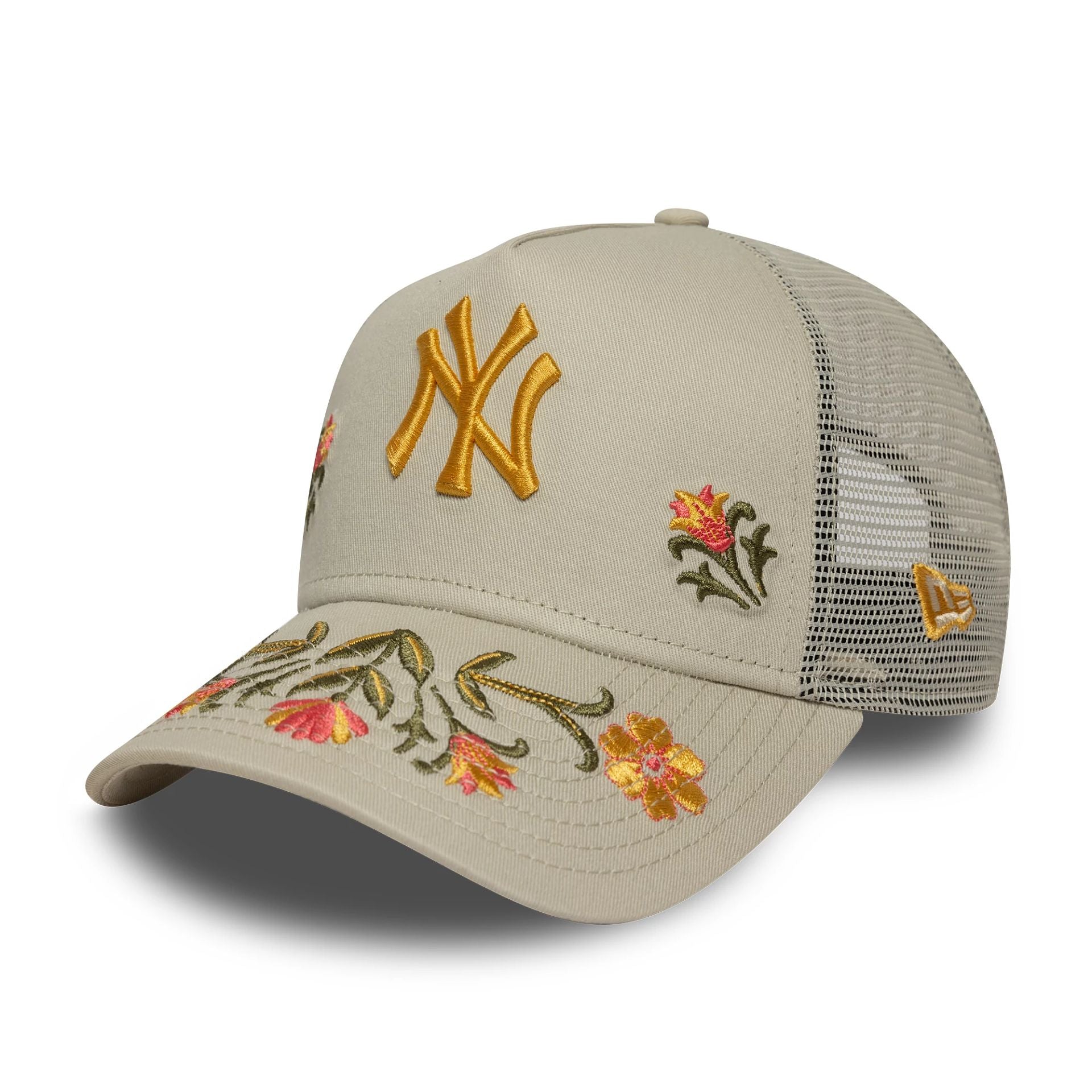New York Yankees MLB Floral Icon Cream 9FORTY A-Frame Trucker Adjustable Cap