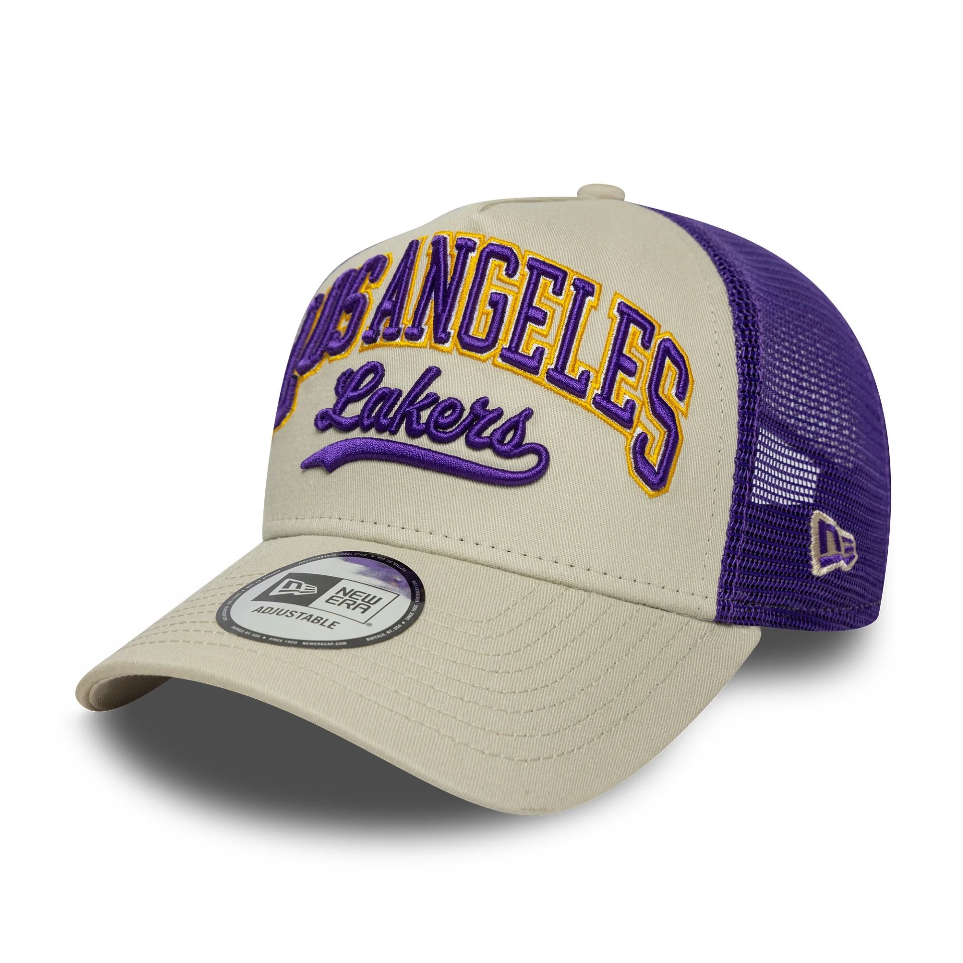 LA Lakers NBA Script Cream 9FORTY E-Frame Trucker Adjustable Cap