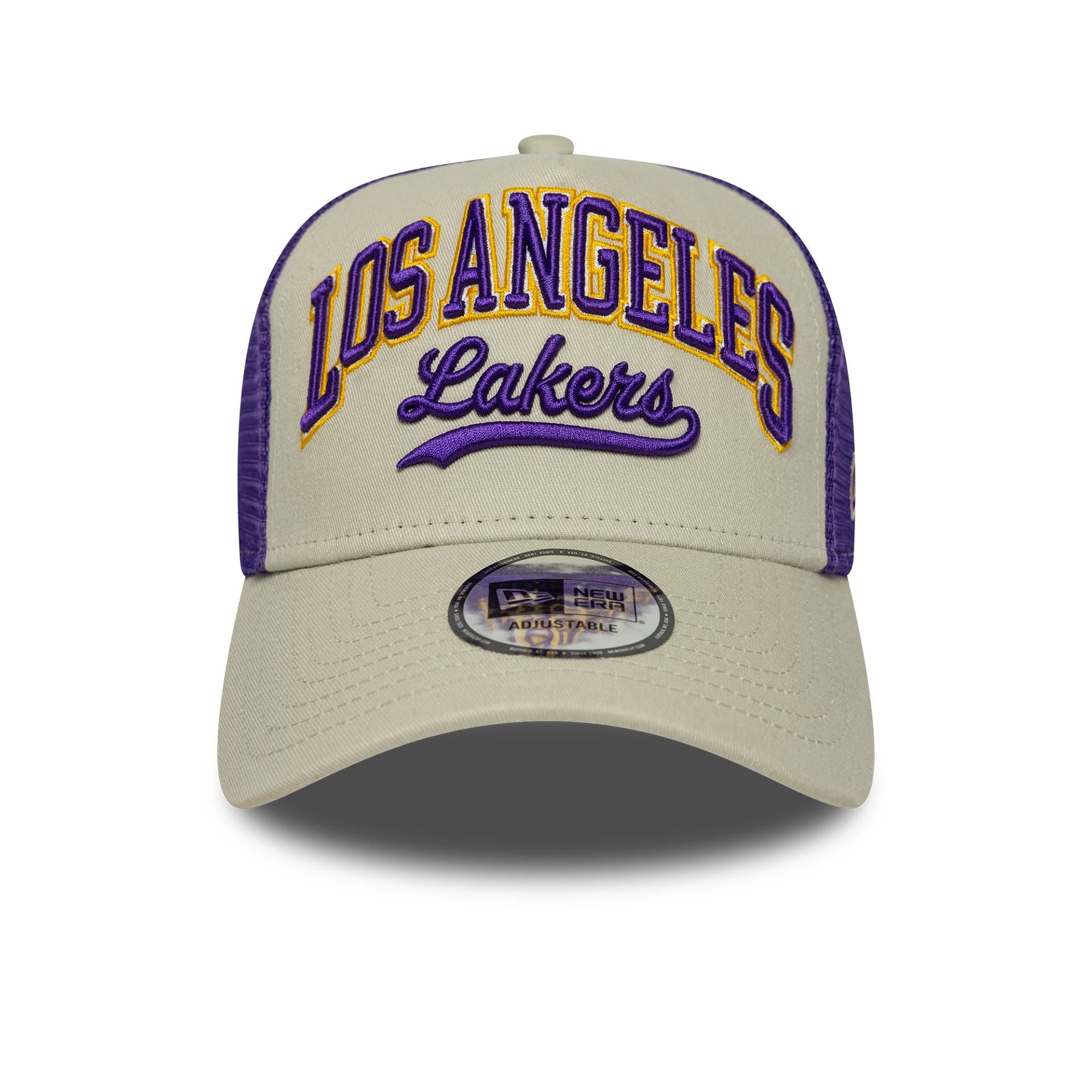 LA Lakers NBA Script Cream 9FORTY E-Frame Trucker Adjustable Cap