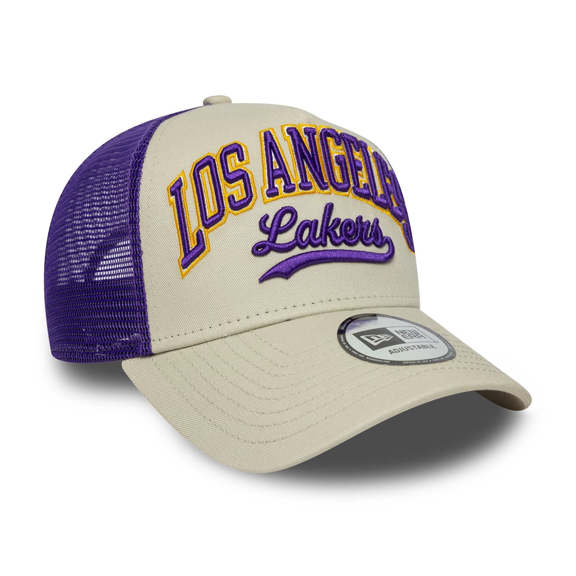 LA Lakers NBA Script Cream 9FORTY E-Frame Trucker Adjustable Cap