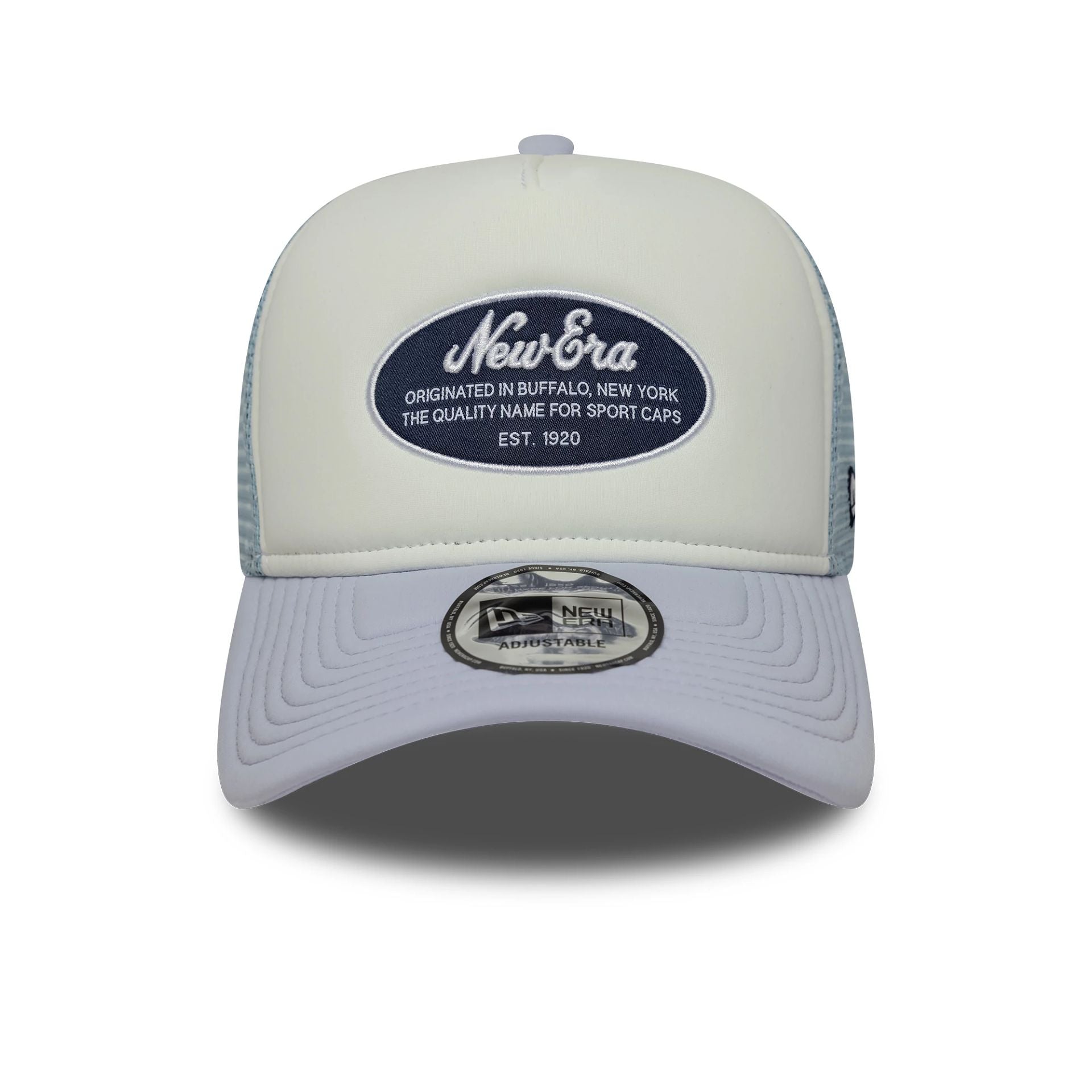 New Era Oval Foam Patch Pastel Blue 9FORTY A-Frame Trucker Adjustable Cap