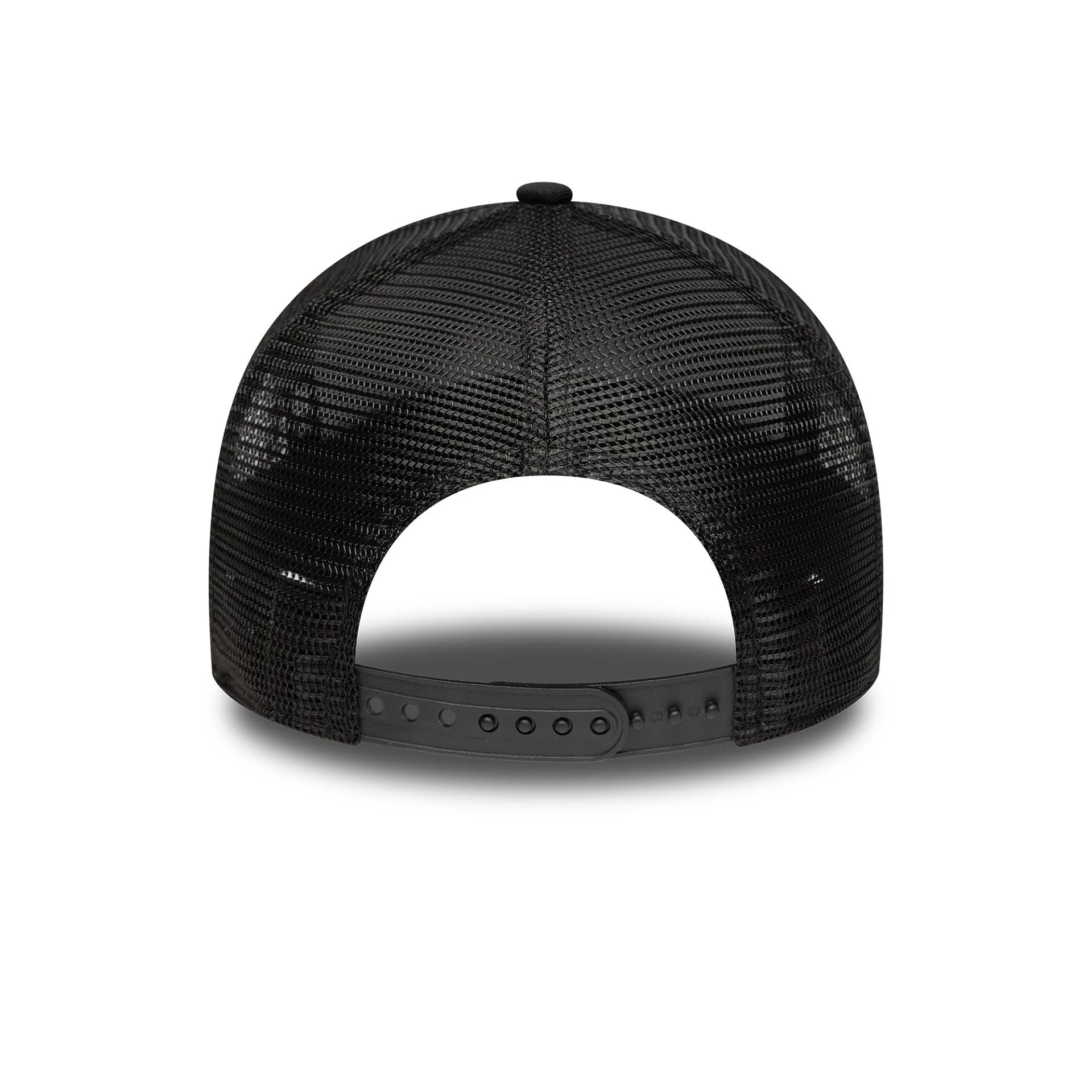 Womens New Era Distressed Oval Patch Black 9FORTY A-Frame Trucker Adjustable Cap