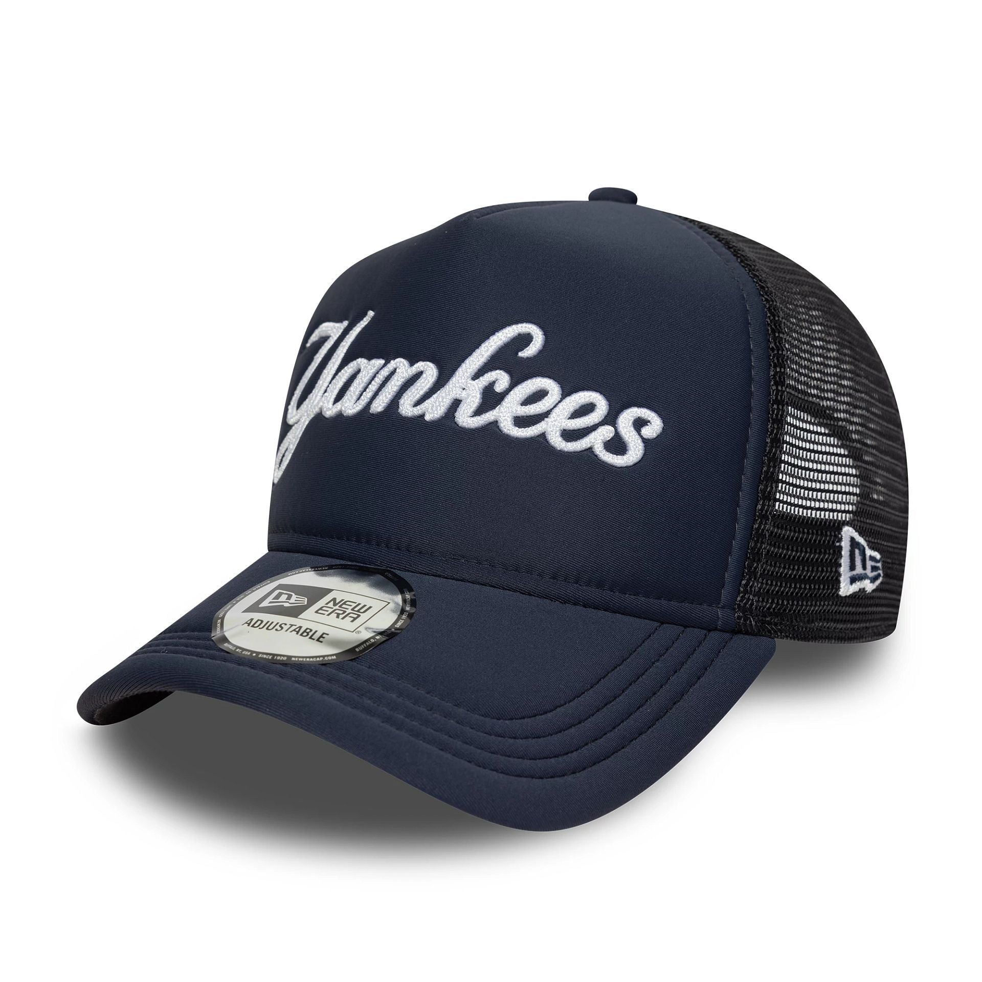 New York Yankees MLB Script Navy 9FORTY A-Frame Trucker Adjustable Cap