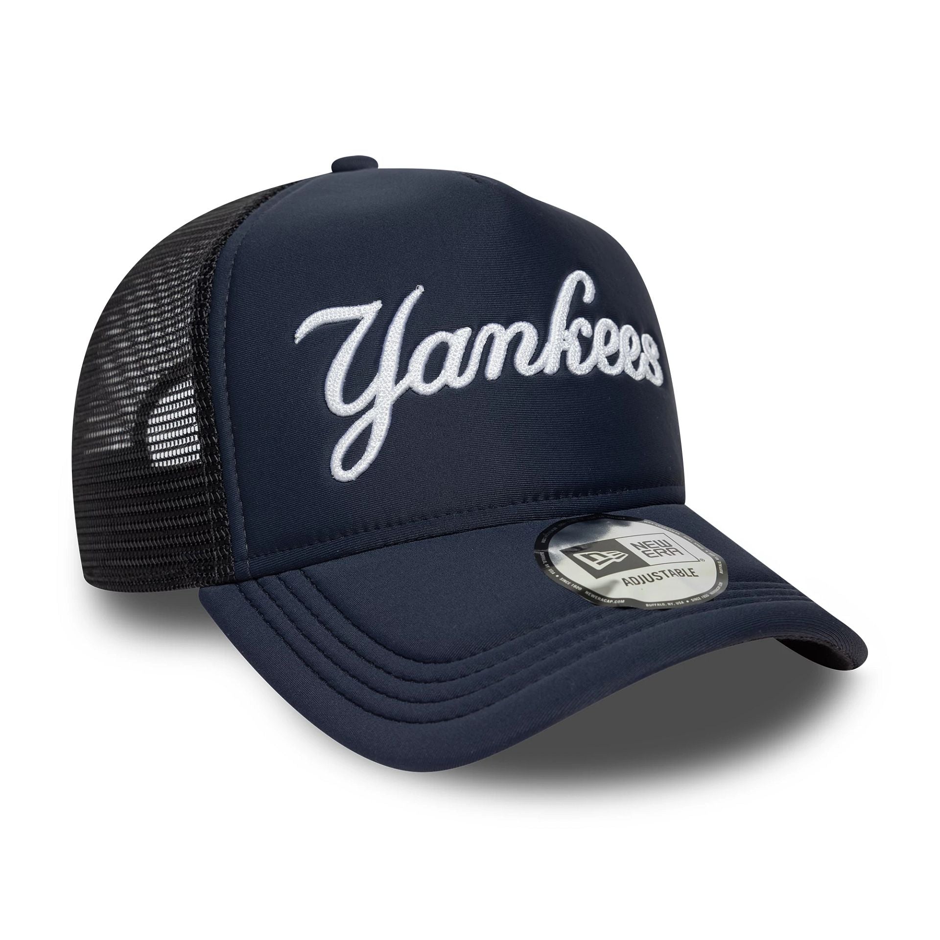 New York Yankees MLB Script Navy 9FORTY A-Frame Trucker Adjustable Cap