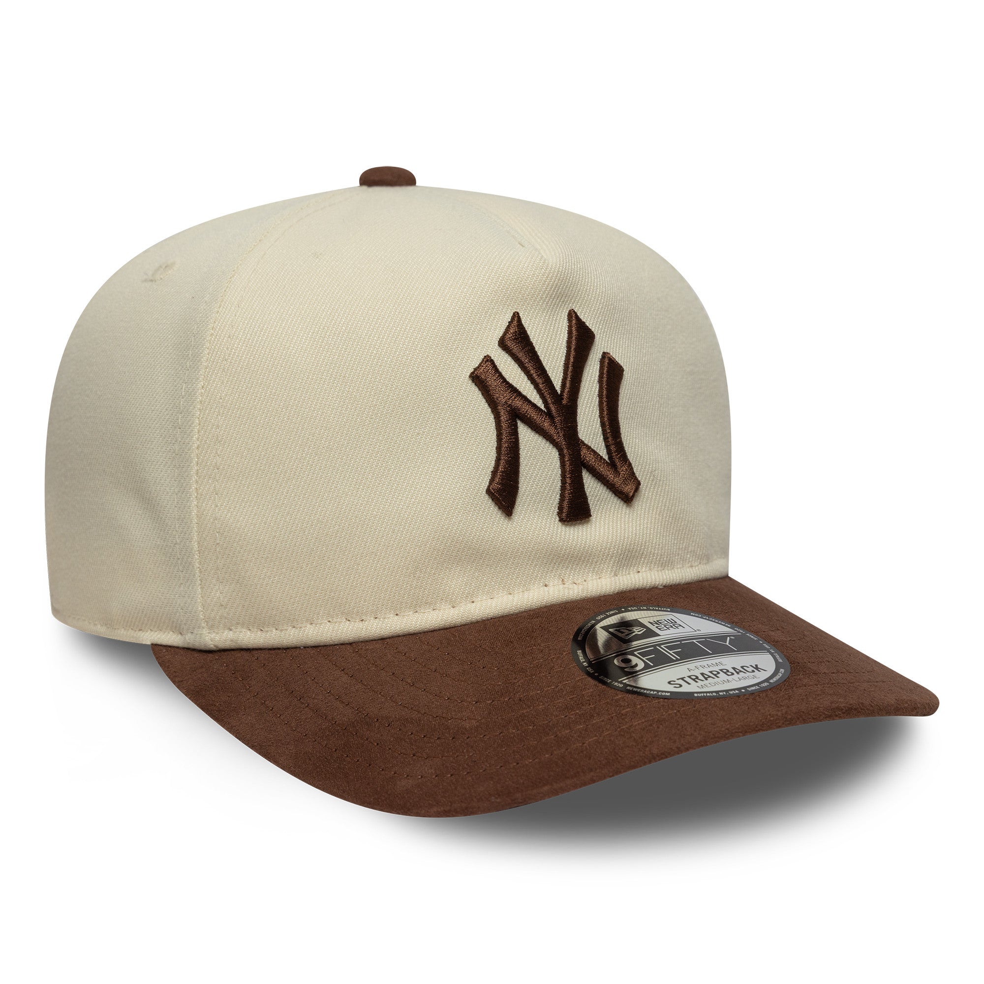 Yankees MLB Suede Visor Light Beige 9FIFTY A-Frame Snapback Cap