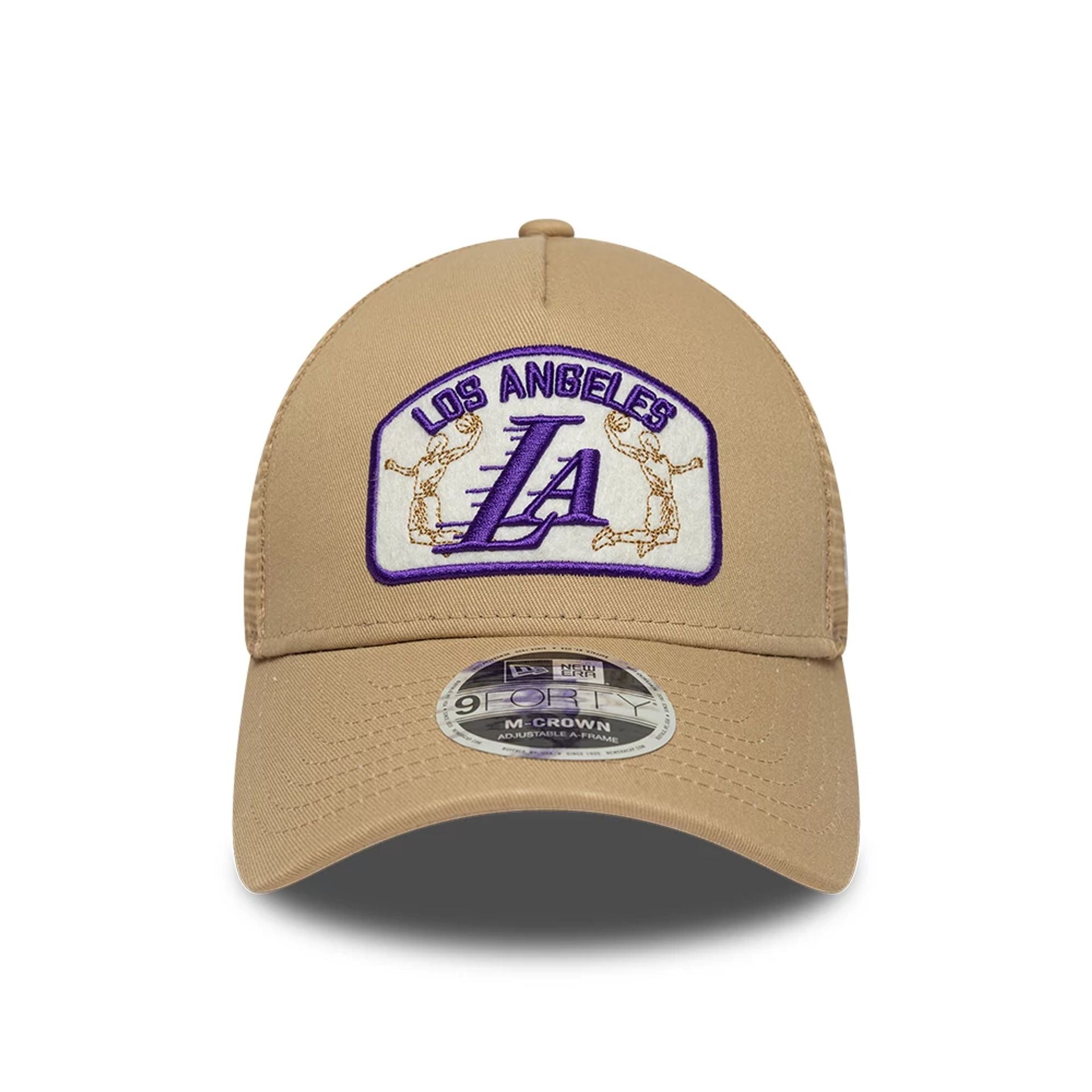 LA Lakers NBA Beige 9FORTY M-Crown A-Frame Trucker Adjustable Cap