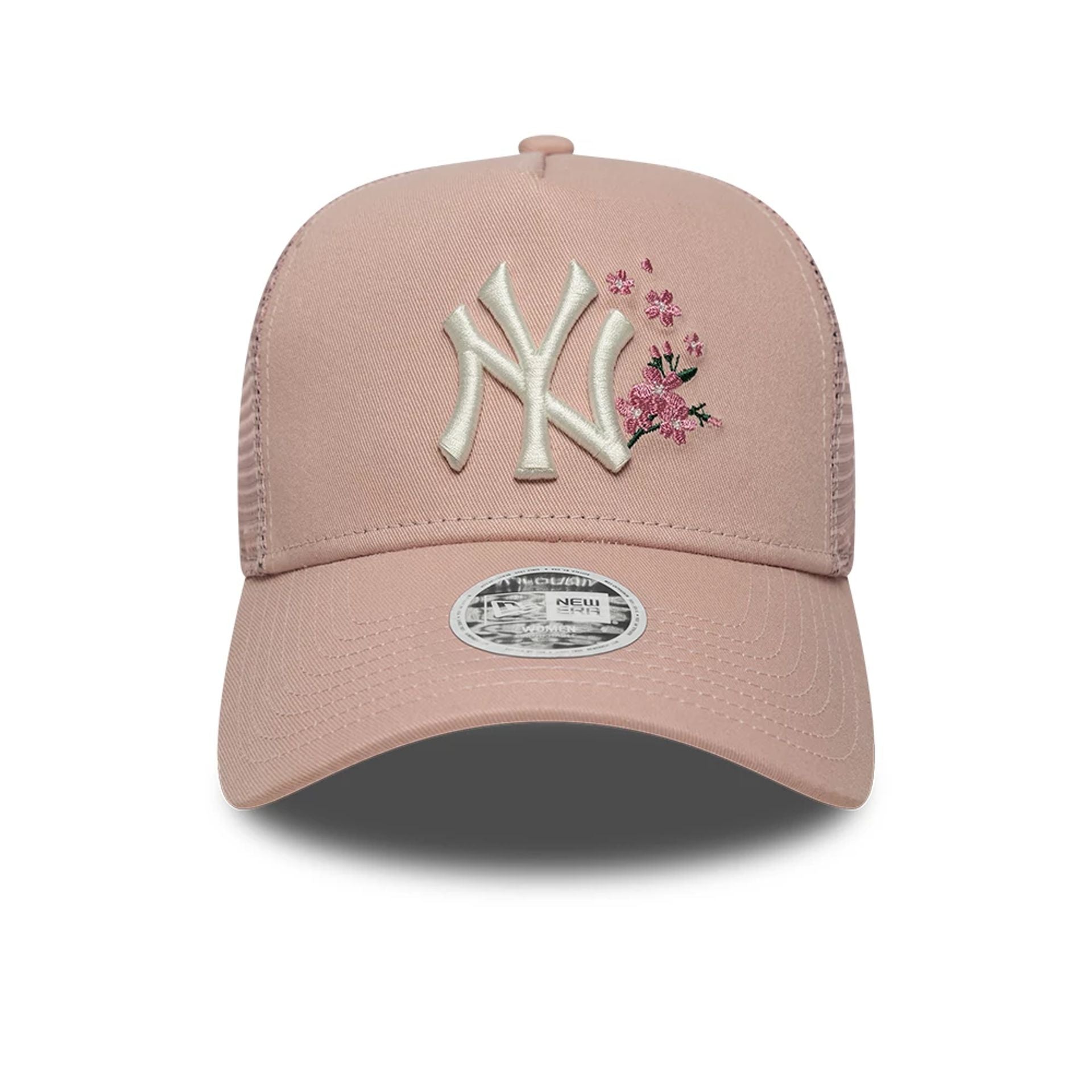 New York Yankees Womens MLB Floral Pastel Pink 9FORTY A-Frame Trucker Adjustable Cap