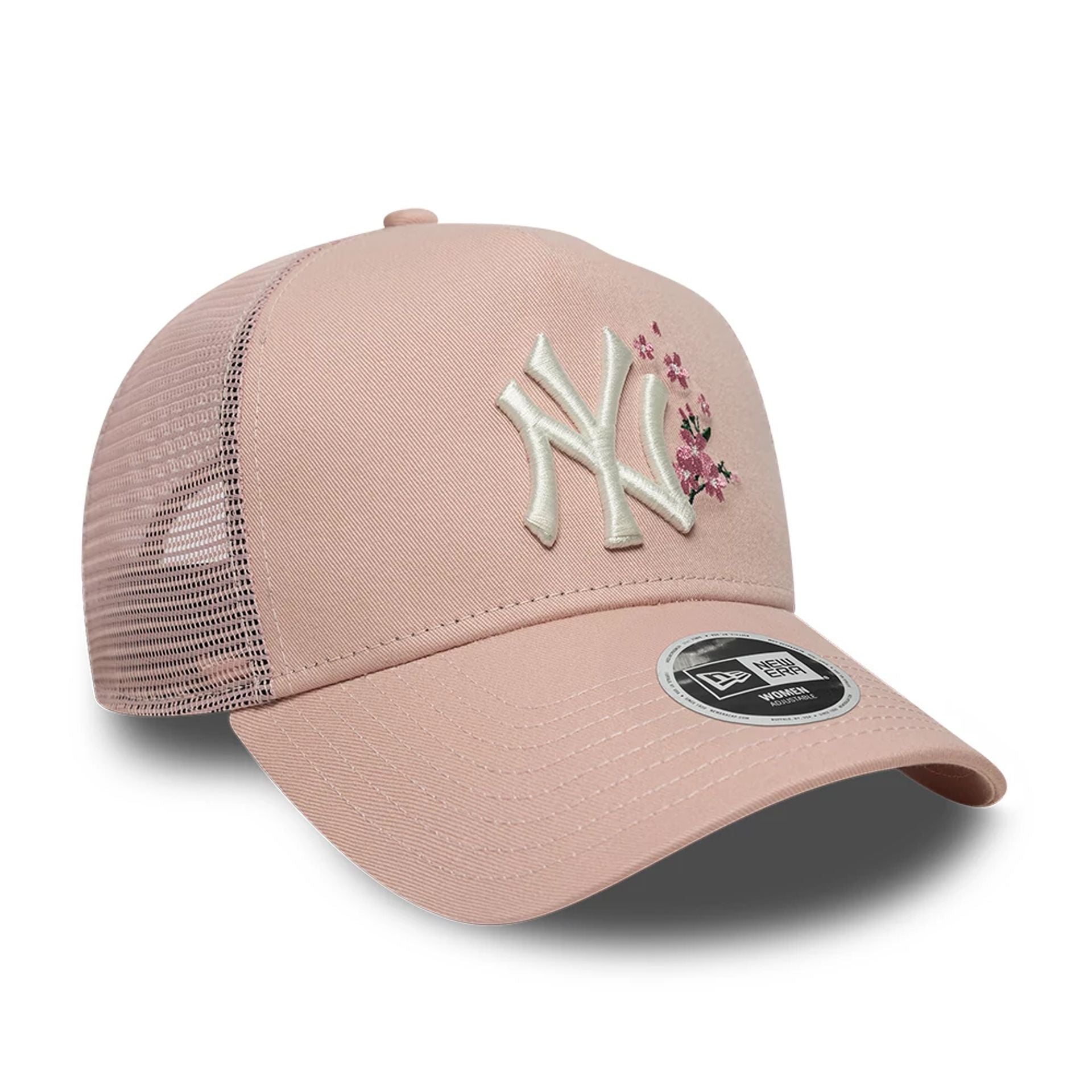 New York Yankees Womens MLB Floral Pastel Pink 9FORTY A-Frame Trucker Adjustable Cap
