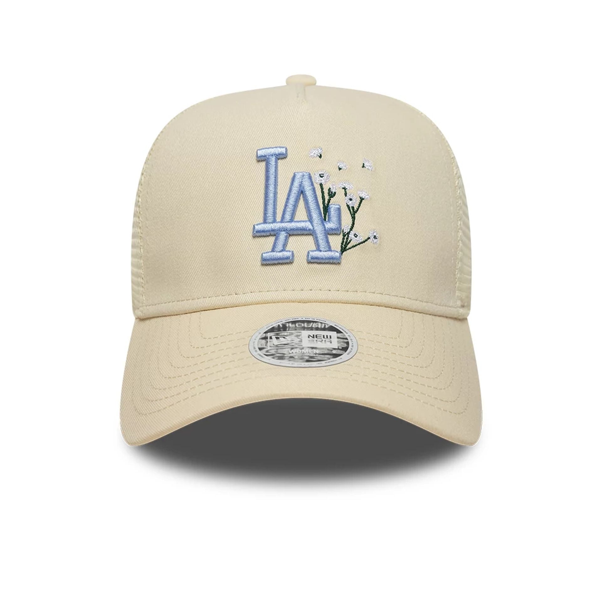 LA Dodgers Womens MLB Floral Light Beige 9FORTY A-Frame Trucker Adjustable Cap