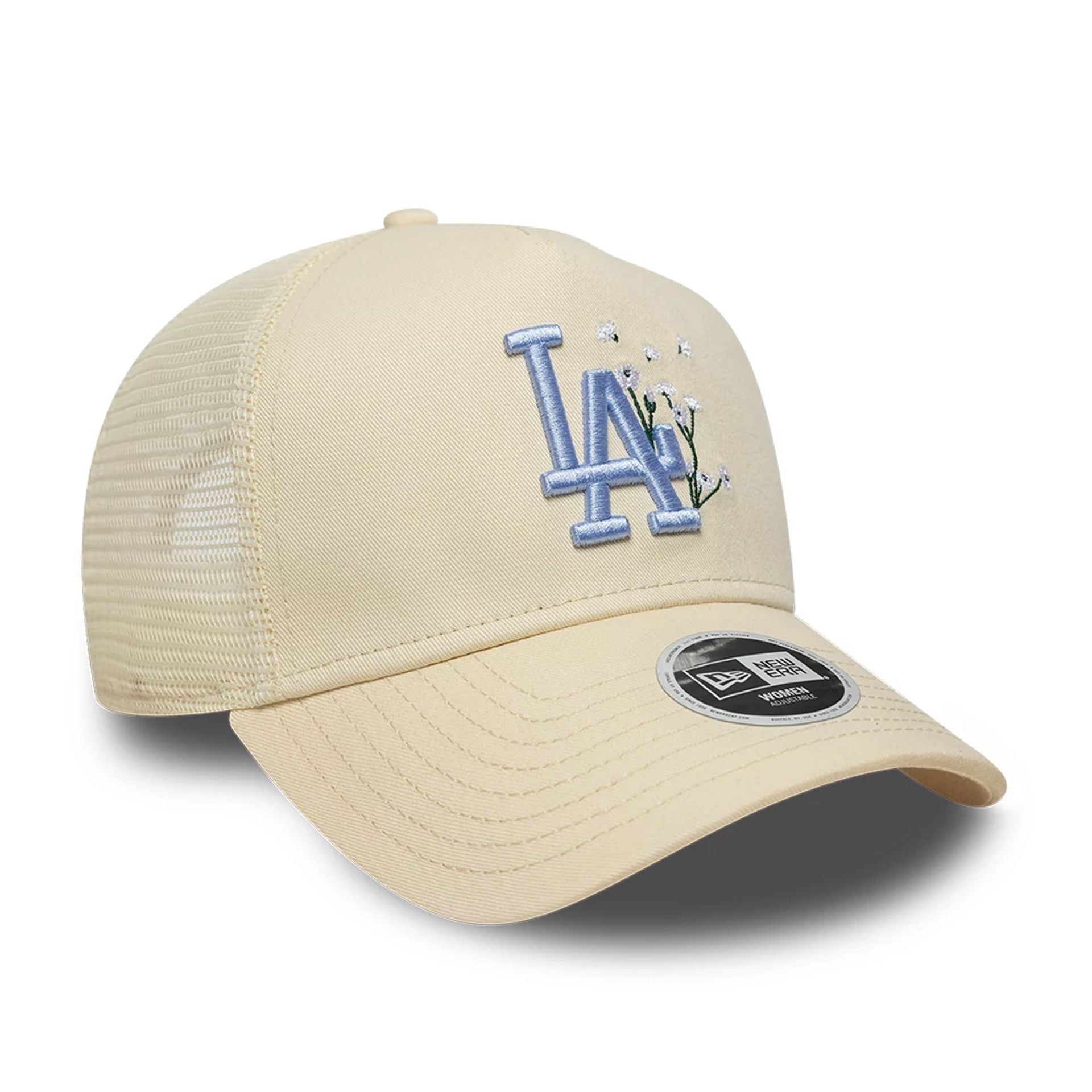 LA Dodgers Womens MLB Floral Light Beige 9FORTY A-Frame Trucker Adjustable Cap