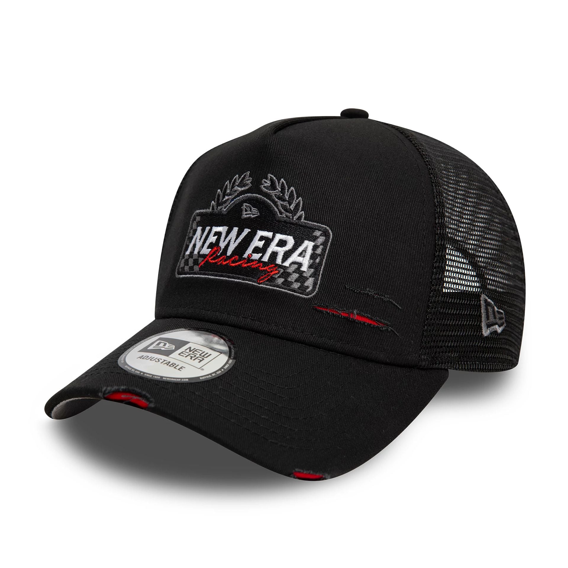 New Era Motorsport Black 9FORTY A-Frame Trucker Adjustable Cap