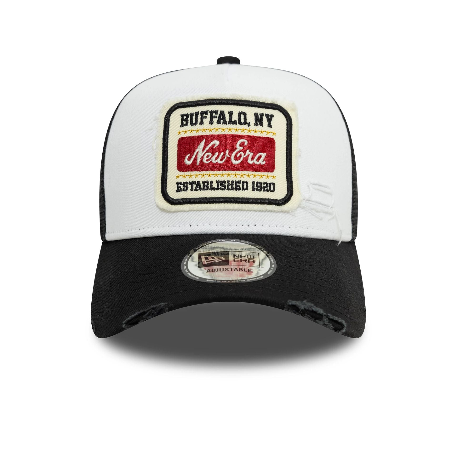 New Era Patch Distressed White & Black 9FORTY A-Frame Trucker Adjustable Cap