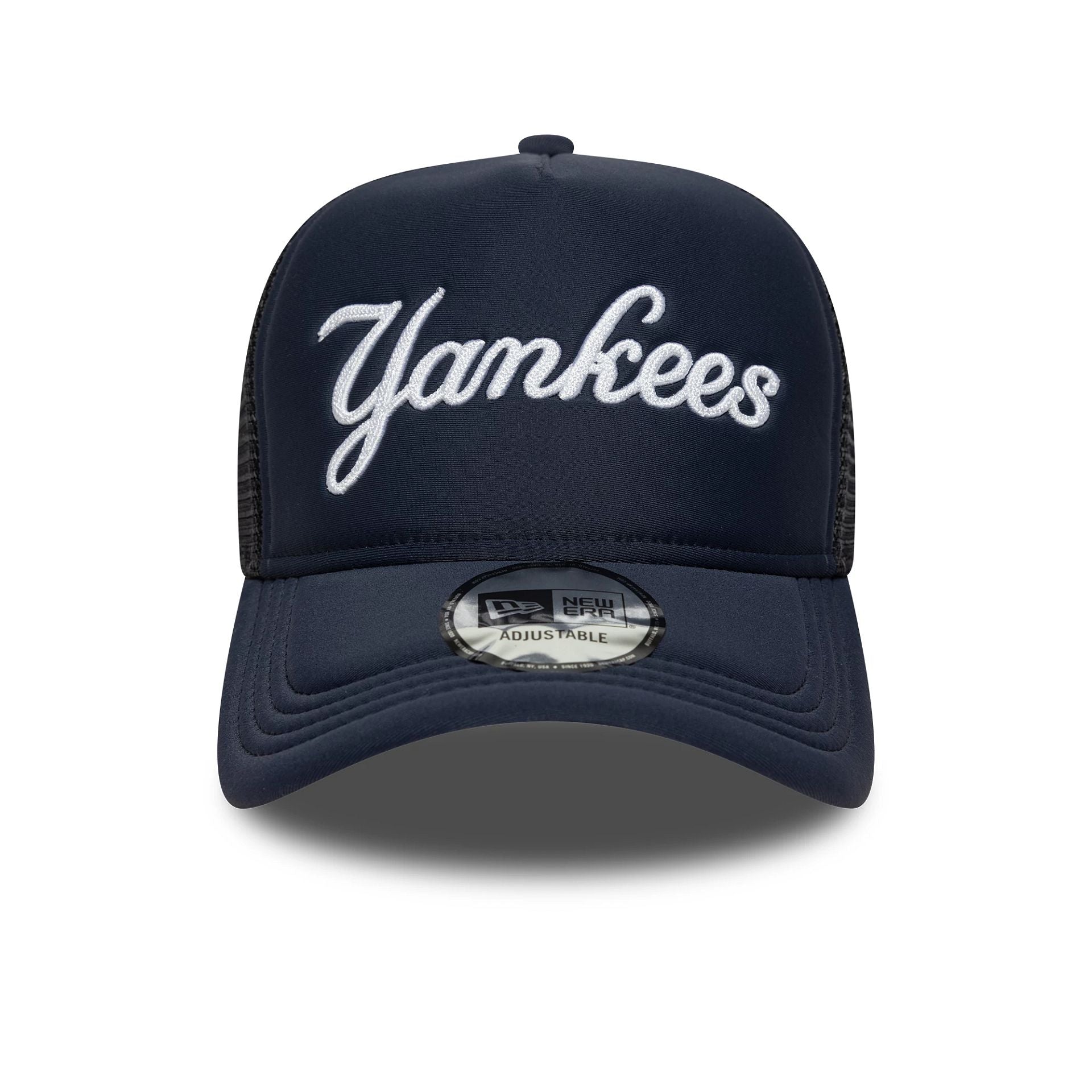 New York Yankees MLB Script Navy 9FORTY A-Frame Trucker Adjustable Cap