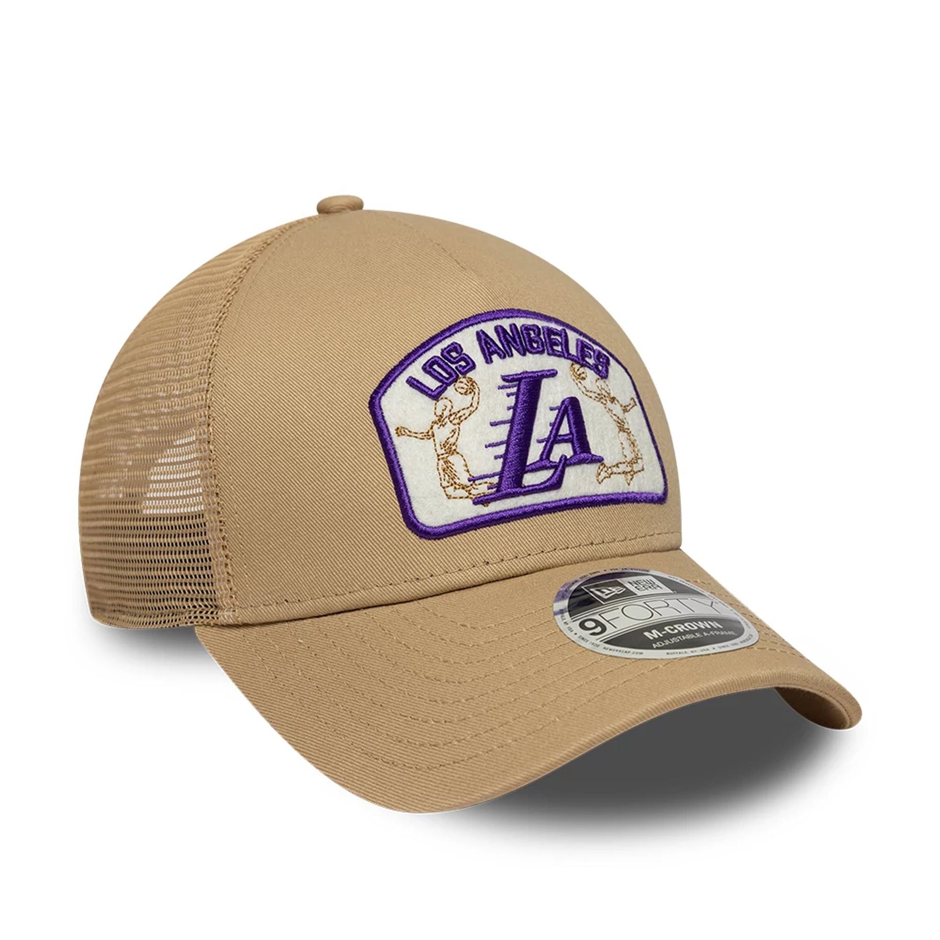 LA Lakers NBA Beige 9FORTY M-Crown A-Frame Trucker Adjustable Cap